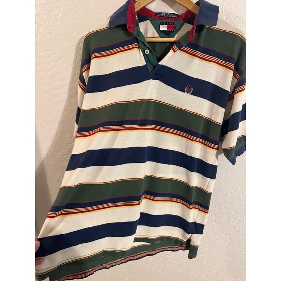 Tommy Hilfiger Vintage Y2K Striped Rugby Short Sleeved Collared Polo Shirt - Picture 5 of 9